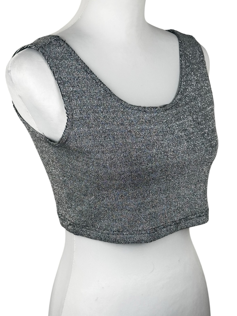 Y2K Contempo Casuals Metallic Silver & Black Crop Top Women's Medium Vintage